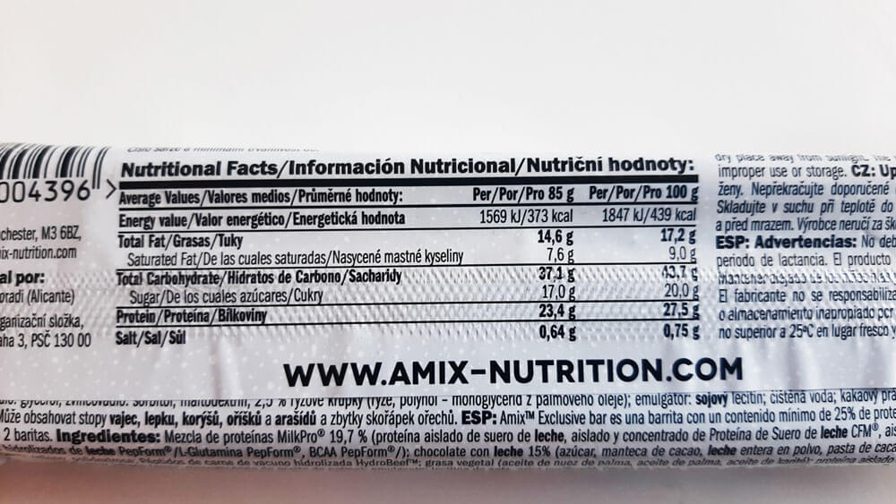 Recenze Amix Exclusive protein bar složení 2